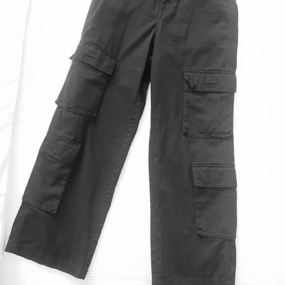 H&M Divided Wide Leg Denim Cargo Jeans Pants Black 6 - Picture 2 of 3